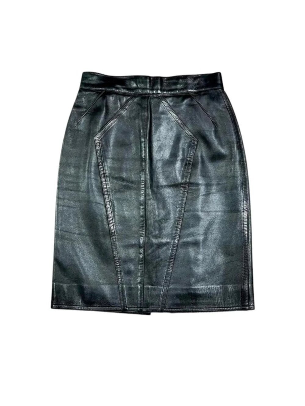 1980s Alaïa super soft leather structured seams pencil skirt size xs 24” waist